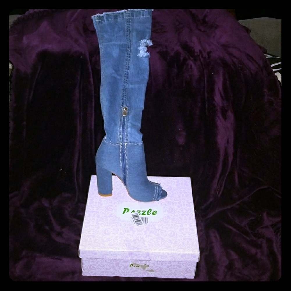 Denim thigh high Boots